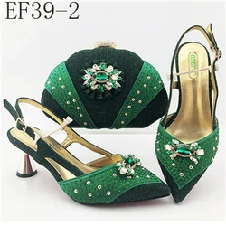 Italian style ladies party shoes with matching bags set flat heel platform shoes decorated with stones  EF39