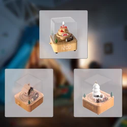 Dolphin Industry BR Custom Christmas Orgel Clock Music Boxes Wind Up Wood Music Box With Rotating Small Train And Time Display