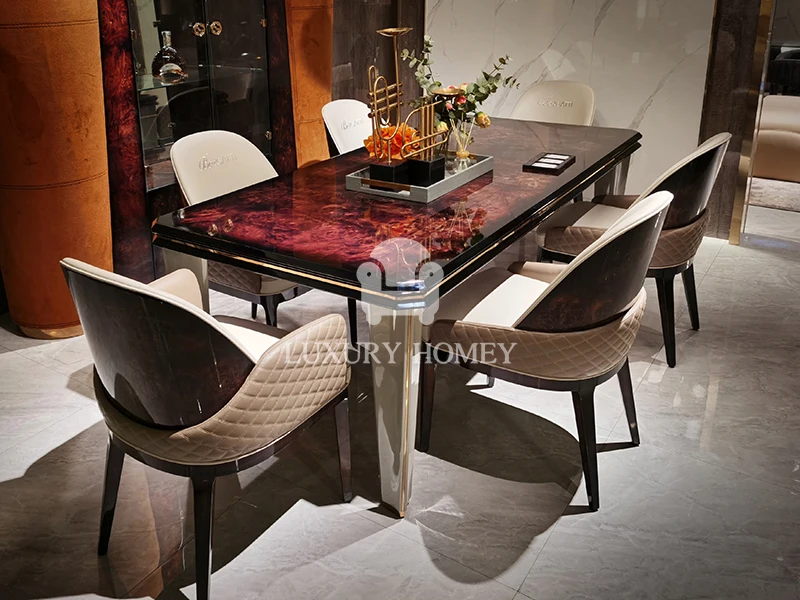 Italian new arrivals luxury high end dining table with 6 seater wooden rectangle shape dining room furniture set