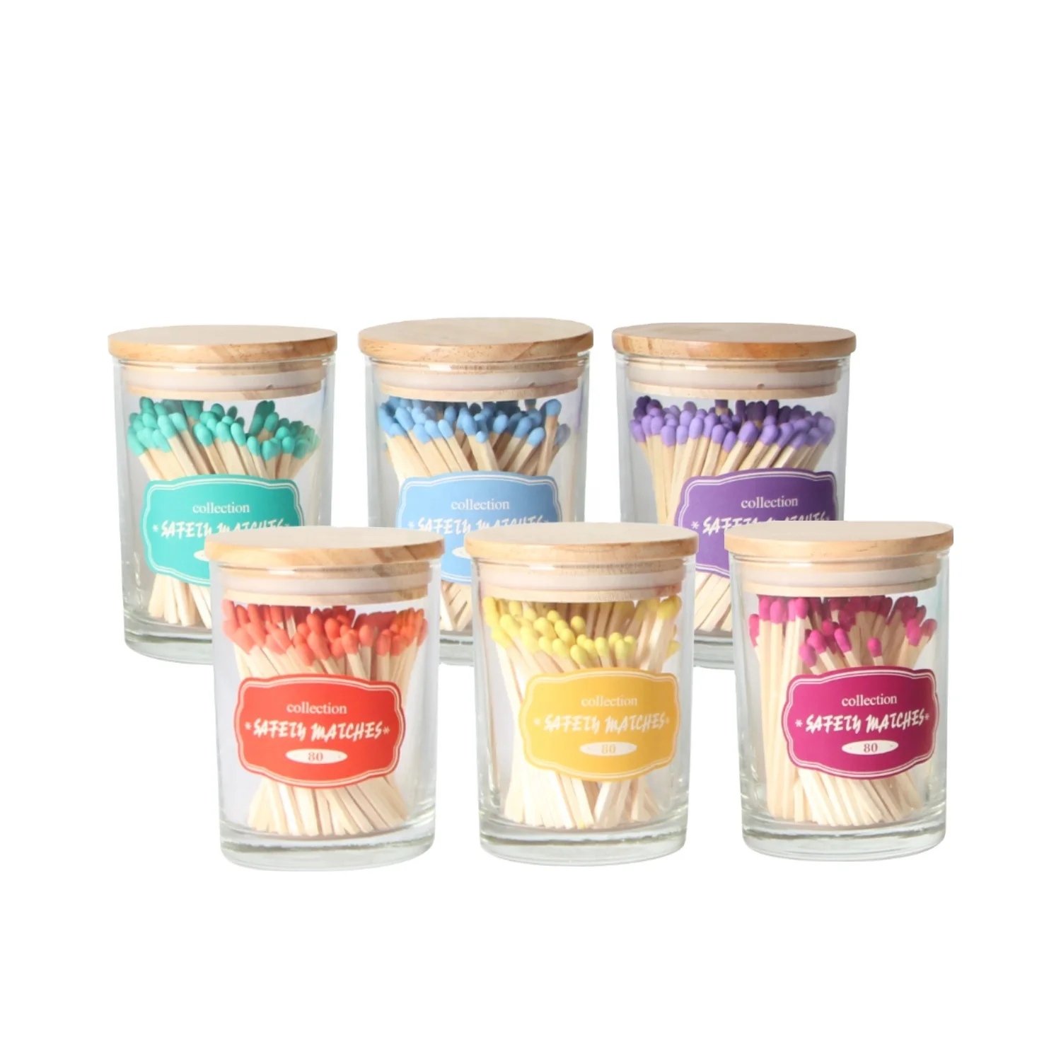 2024 Wholesale Glass Match Bottle with Wooden Lid for Colorful Matchsticks Wood Matches