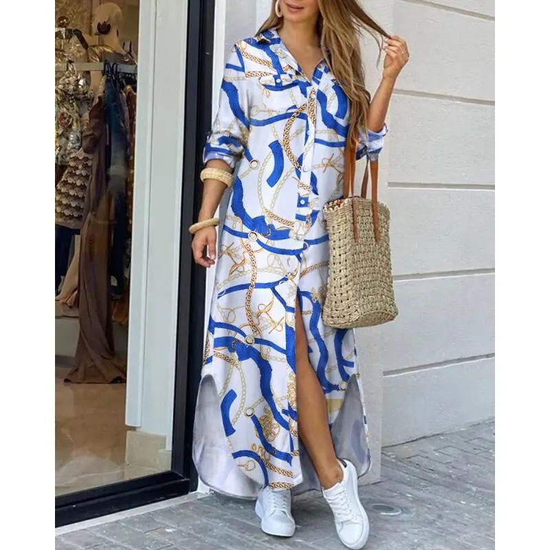 2022 Fashion women autumn long shirt dresses multi printings & fabrics for quality lady casual fall dress