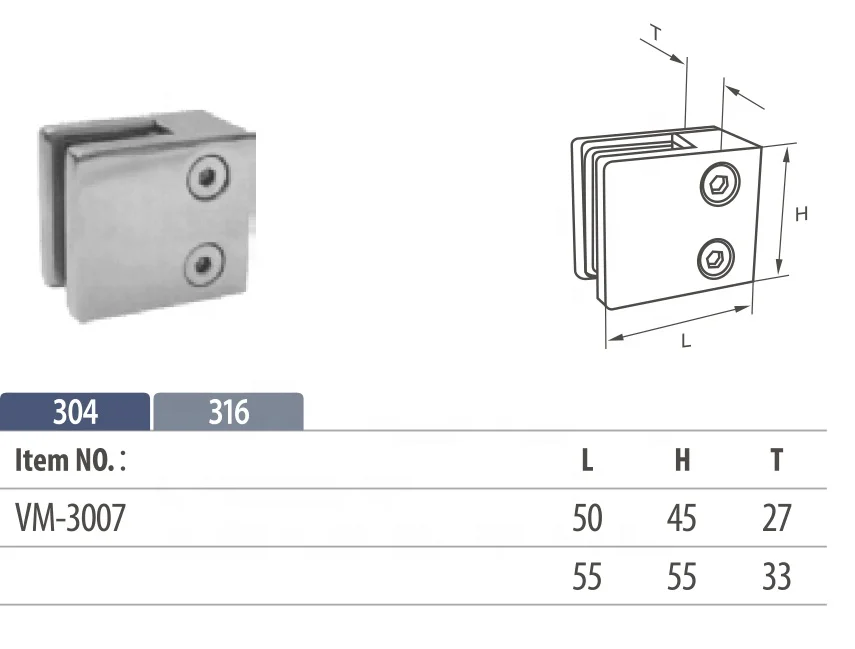 Stainless Steel Railing Stair Fitting Balustrade Fitting Square Rectangle Shape Glass  Bracket Clamp for Rectangle Baluster
