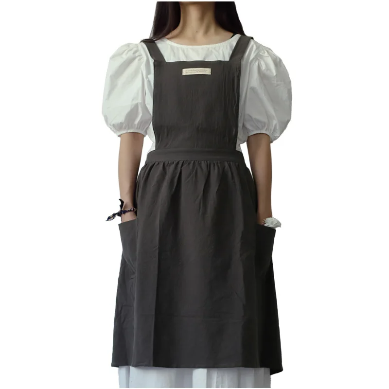 High Quality Custom Logo Cooking French Chefs Apron Cotton Linen Pinafore Customize Kitchen Apron with Logo