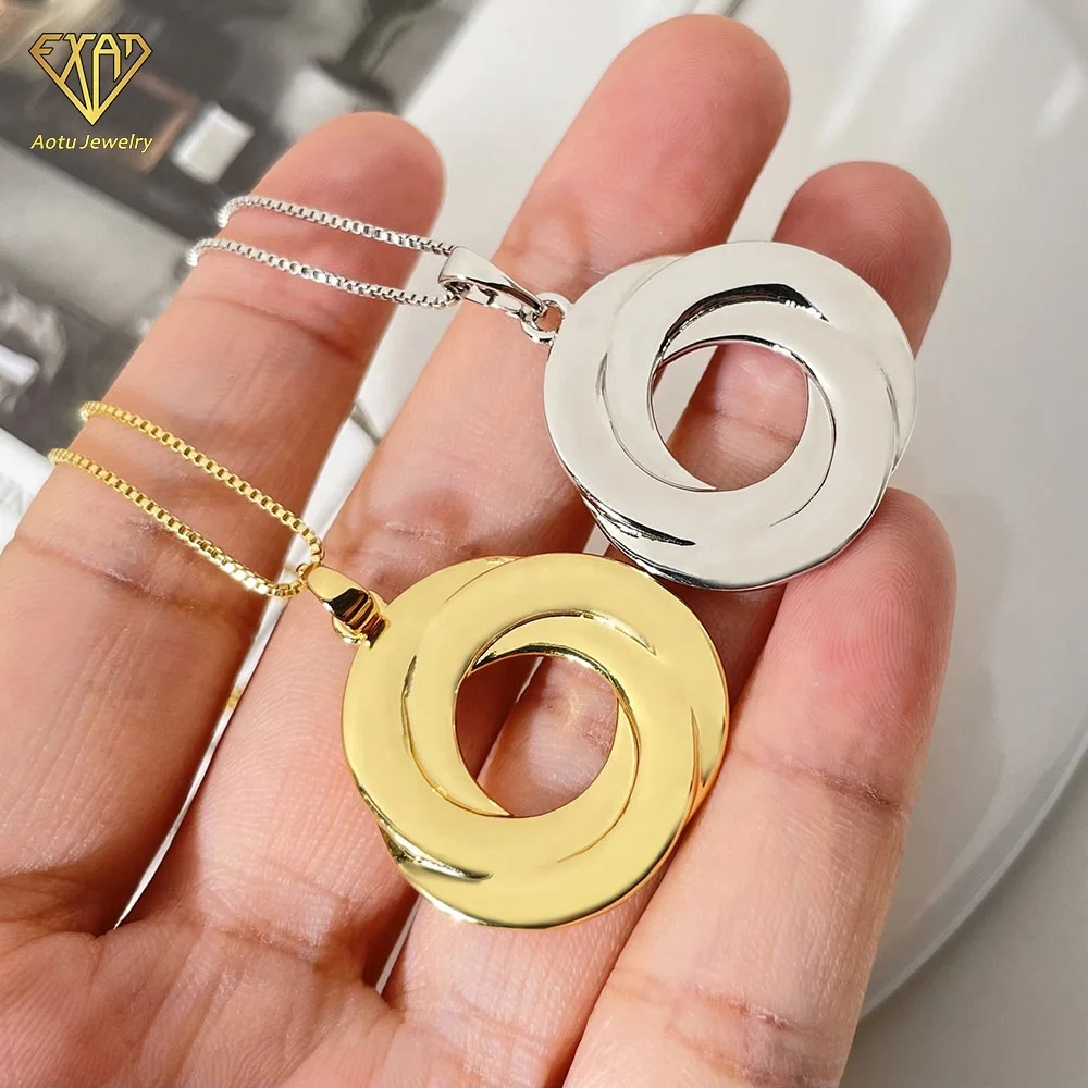 nickel free health jewelry can engraved logo double round overlapping pendant