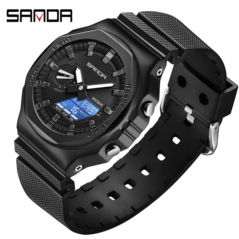 New Sanda Watches 3167 Dual Time 50M Waterproof Watches Analog-Digital double movement sport watch for men