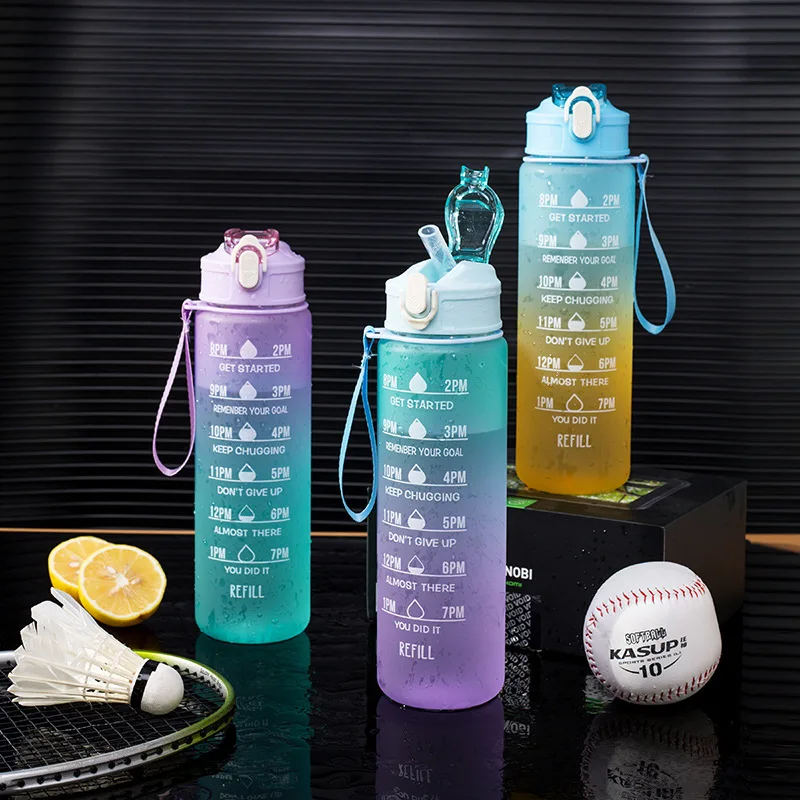 PASUXI Workout Sport Custom Logo Insulated Straw Strainer Tritan Plastic Motivational Water Bottles With Time Marker