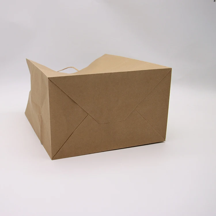 Kingwin Reused Recyclable Brown Rope Handle Bags Square Bottom Kraft Paper Bag Food