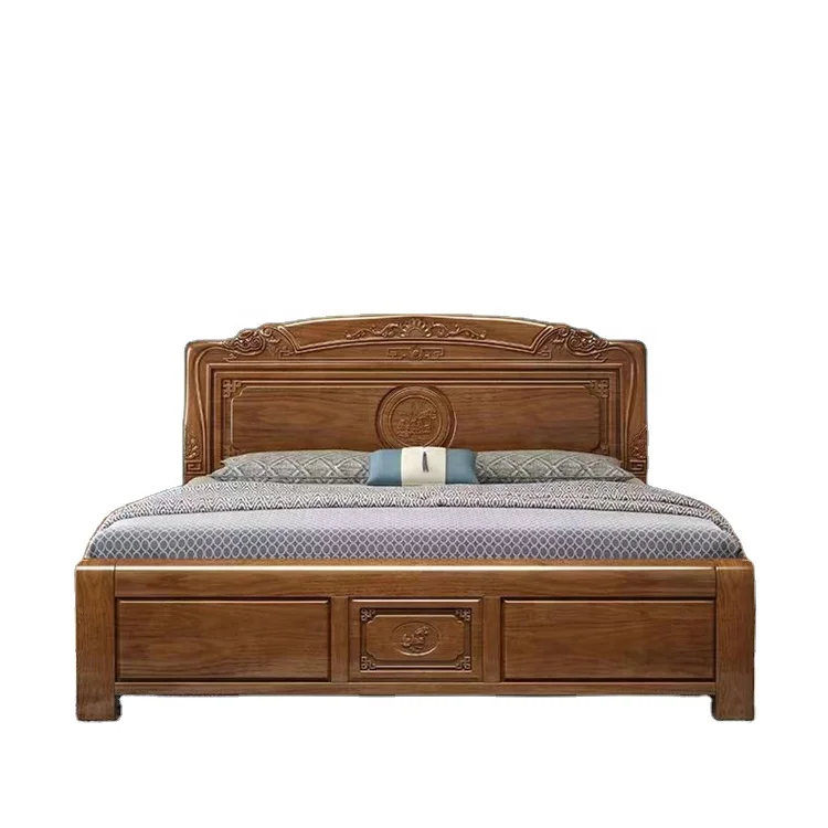Solid wood bed simple and economical modern Chinese style double bed bedroom furniture king size bed