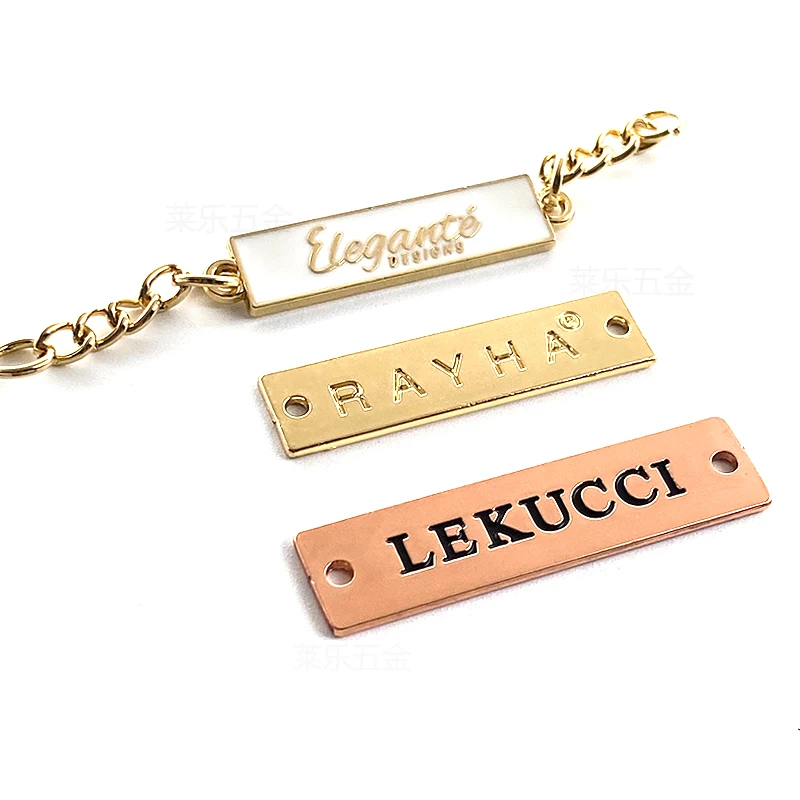 Luxury Waterproof  Labels for Clothing Decorative Tags Deboss Plating for Garment Bags swimwear and Clothing sewing Metal tags