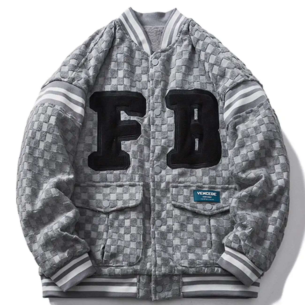 Letter Plaid Sherpa Winter Coat winter casual Stylish Pattern loose striped coat Windproof Check Jacket For Men