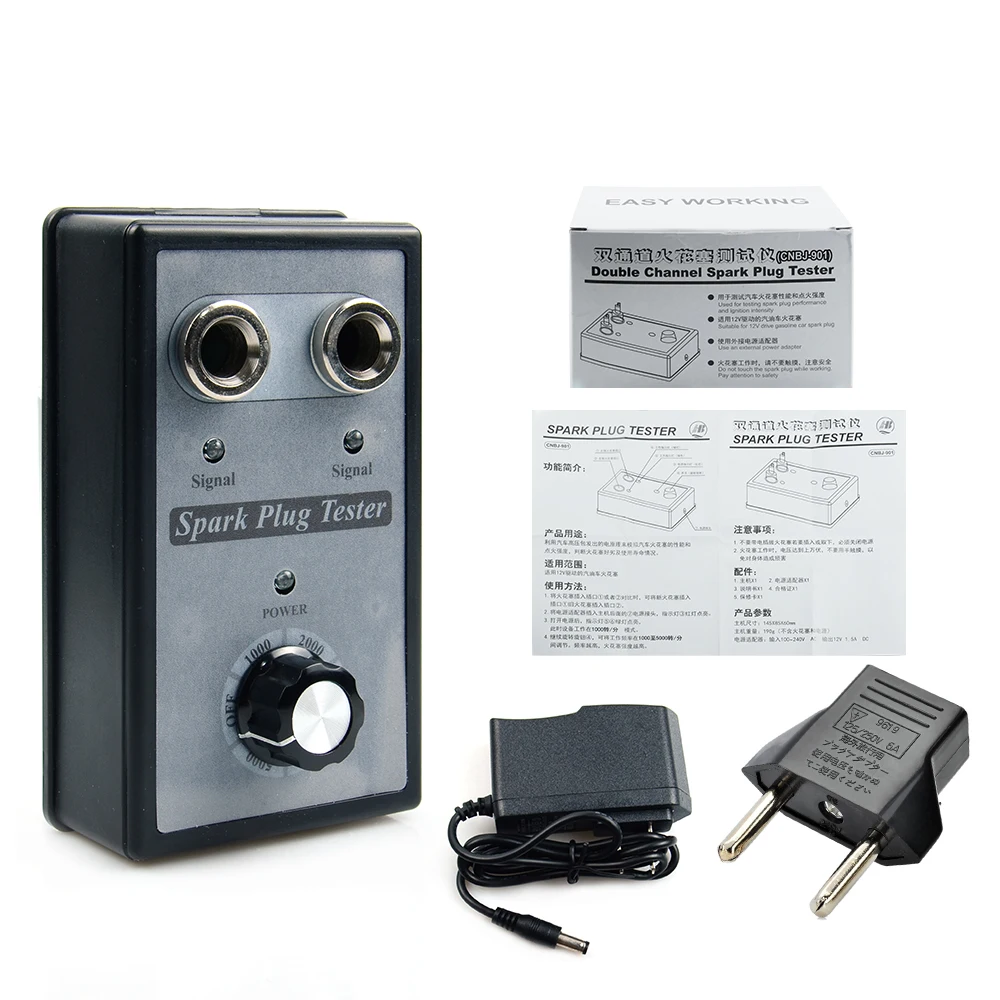 Car Two Channel Spark Plug Tester Plug Analyze Adjustable Dual Hole Ignition