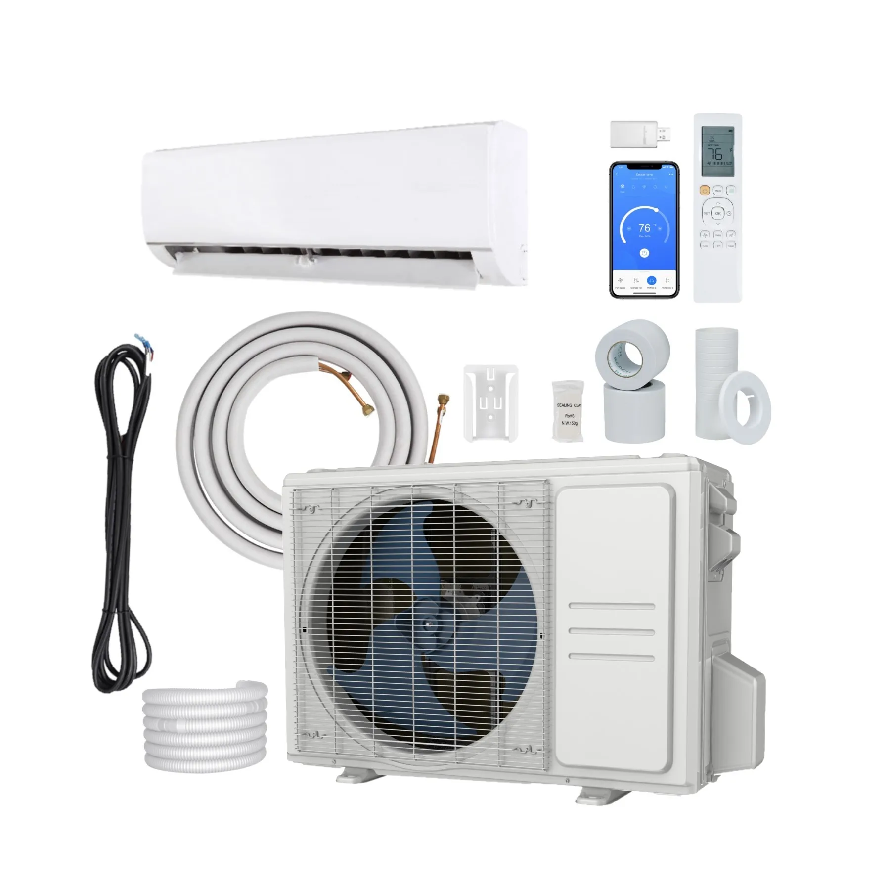 Тепловой насос от 9000 до 18000 Btu мини-инвертор для кондиционирования воздуха умный безканальный кондиционер Электрический источник постоянного тока 15 комнатный