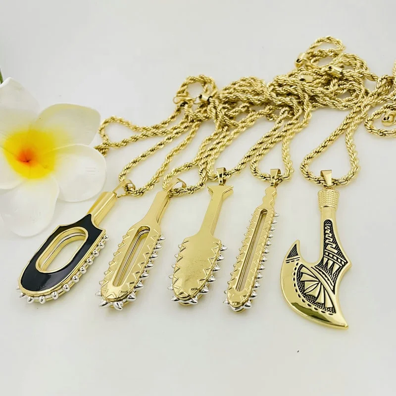 JX245 Hawaiian warrior pendant necklace Shark toothed sword 2 tone jewelry 5 designs with 5mm rope chain gold silver gift for Me