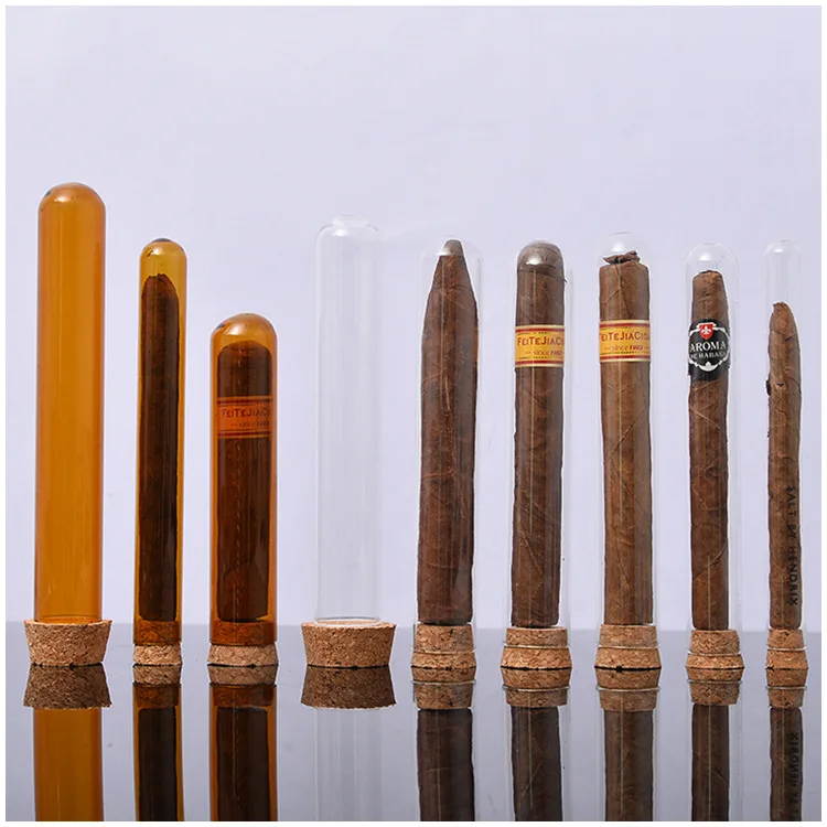 Factory custom high quality glass vial cork lid cigar clear glass vial glass test tube empty vial for cigarette / cigar