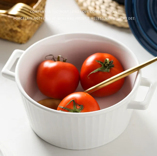 Nordic style simple ceramic instant noodles bowl with handle large household soup bowl