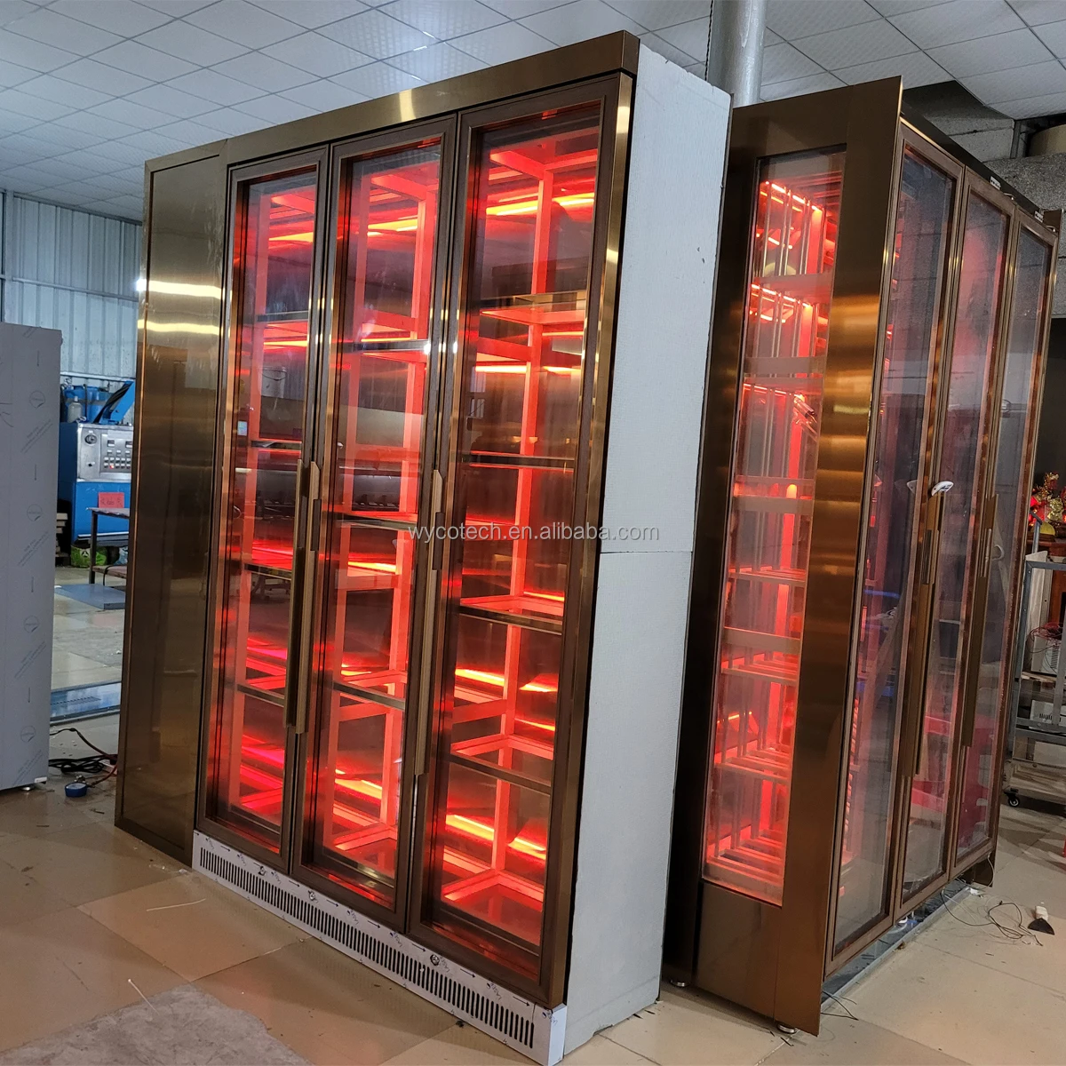 8 Colors LED Light 2 Sides Glass High Quality Wall Mounted Built-in Free Standing Size Customized OEM Design Display Wine Cellar
