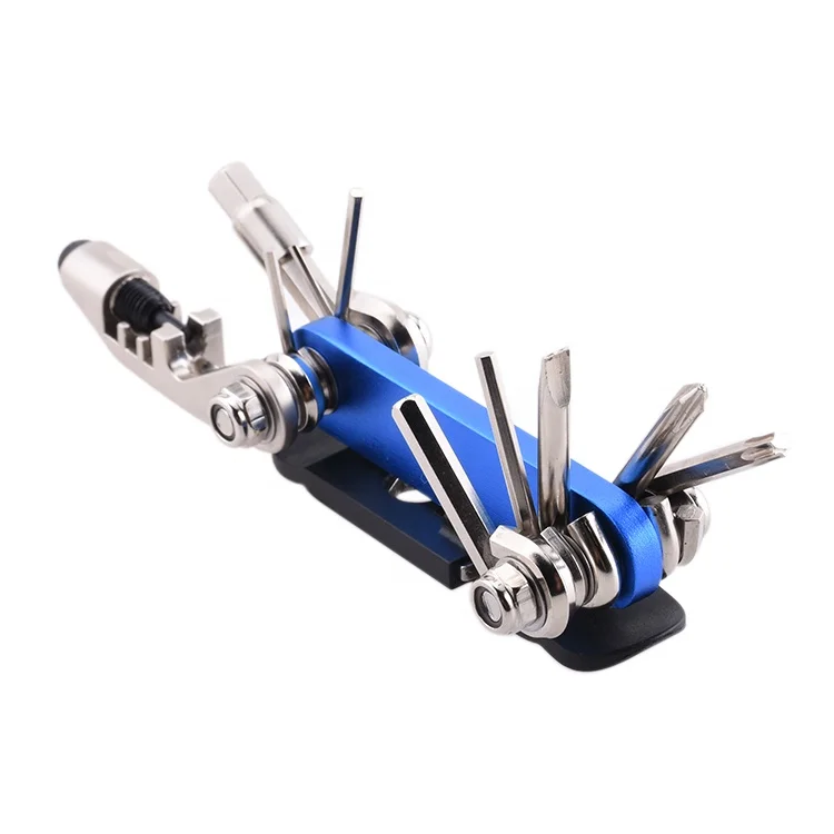 Oem Wholesale Blue Black 14 In 1 Multifunctional Foldable Mountain Road Cycling Bicycle Hand Multi Tool Wrench Bike Repair Tool