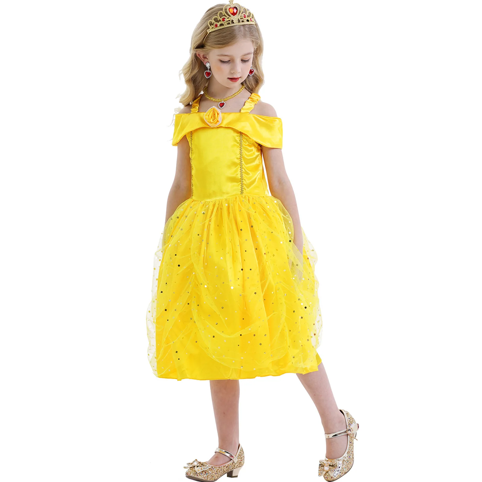 Beauty the Beast Anime Performance Clothing Girls Halloween Party Princess Lace Tulle Dress TV & Movie Costumes for Children