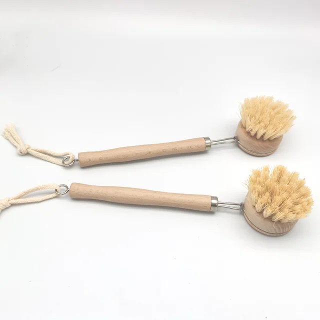 Kitchen Brush Set Floor Vegetable Dish Bottle Pot Brush Sisal Cleaning Brush Fibre Wooden Natural All Masthome Eco Friendly 5pcs
