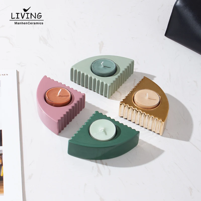 Wholesale Colorful Matte Ceramic Candle Container Candle Stick Christmas Tea Light Candle Holder for Souvenir Gifts Home Decor