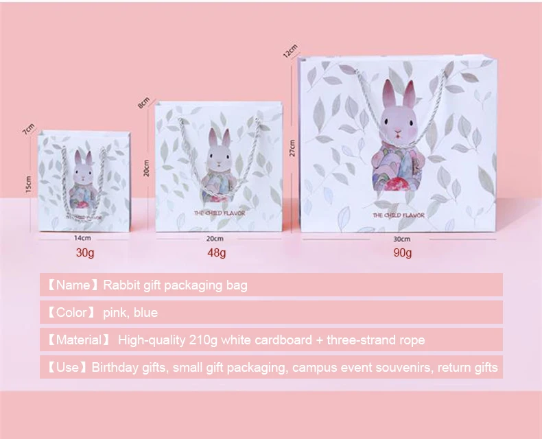 Fresh cartoon rabbit gift box and paper bag creative lovely gift packaging box can be customized S M L