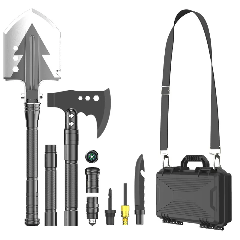 Portable Folding Engineer Shovel Multifunctional Tool Set Combination Outdoor Products Tactical Axe With Flashlight