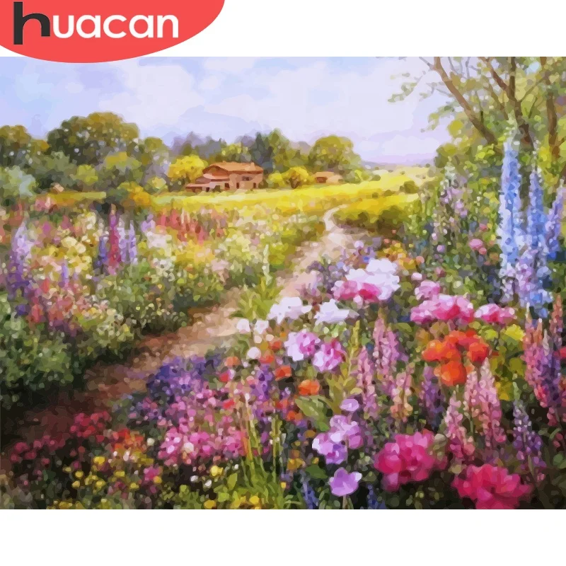 HUACAN Diy Oil Painting By Numbers Flower Ready Frame Garden Canvas Drawing Paint By Numbers Farmland For Adults Kids Gifts