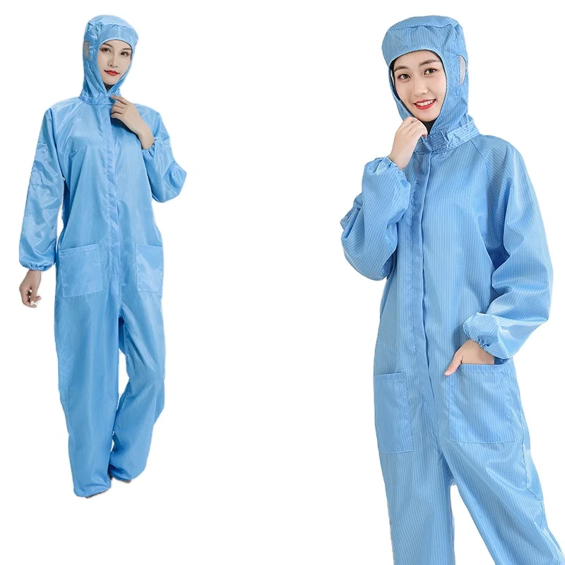 5mm Stripe Blue/Yellow/pink Zip-up antistatic coveralls cleanroom suit esd lab clothing jumpsuit