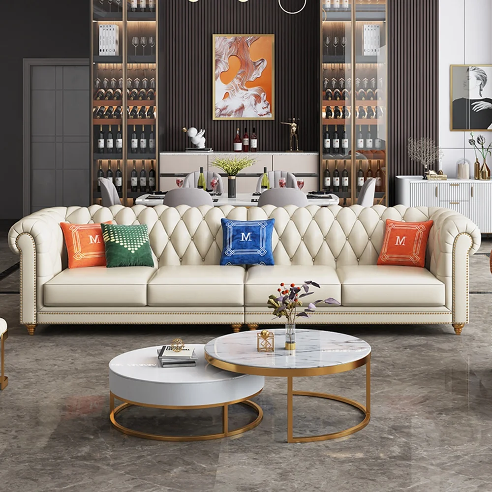 Fashionable And Minimalist Leather High Back Design Comfortable Living Room Sofa Commercial Leisure Sofa