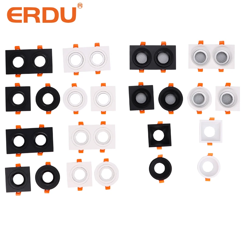 ERDU GU10 GU5.3 GX53 MR16 Frame Spotlight Housing  Spot Light Recessed Gu10 Mr16 Fixture Downlight Led Modules