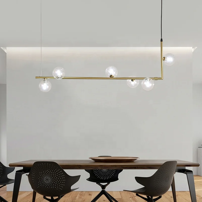 
Well quality led aluminium linear modern designer dinning room chandeliers 6 lights globe pendant light fixture for dining table 