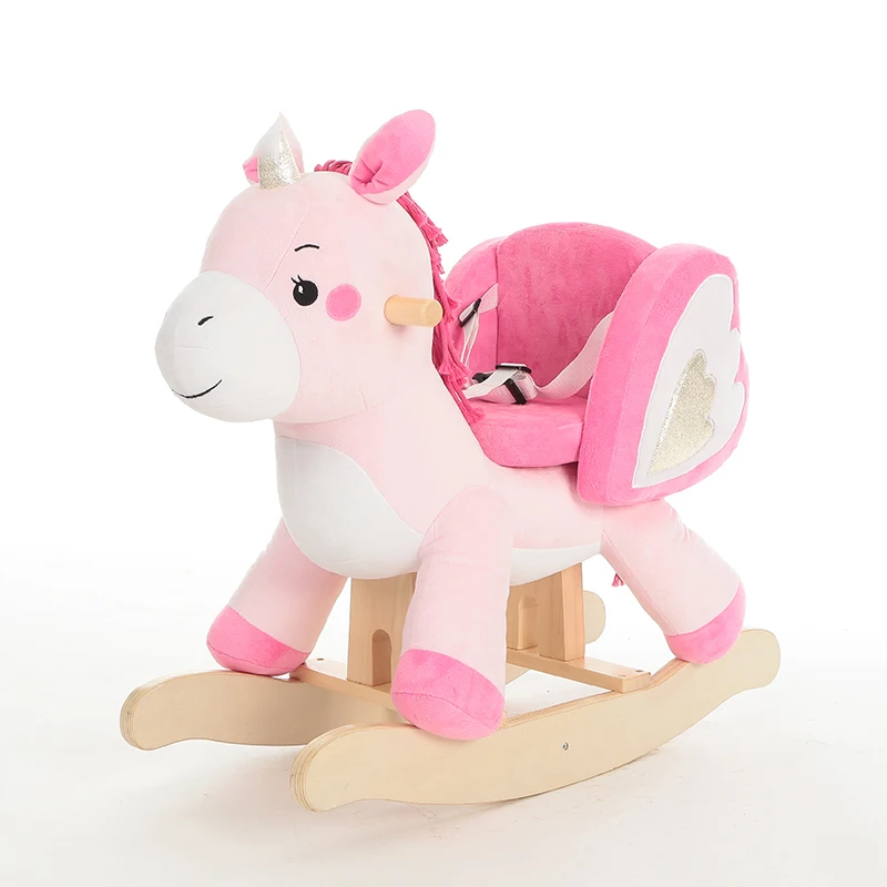 2022 Custom Animal Unicorn Rocking Horse Plush Soft Riding On Horse Paseo De Juguete  Kids Wooden Baby Rocking Horse