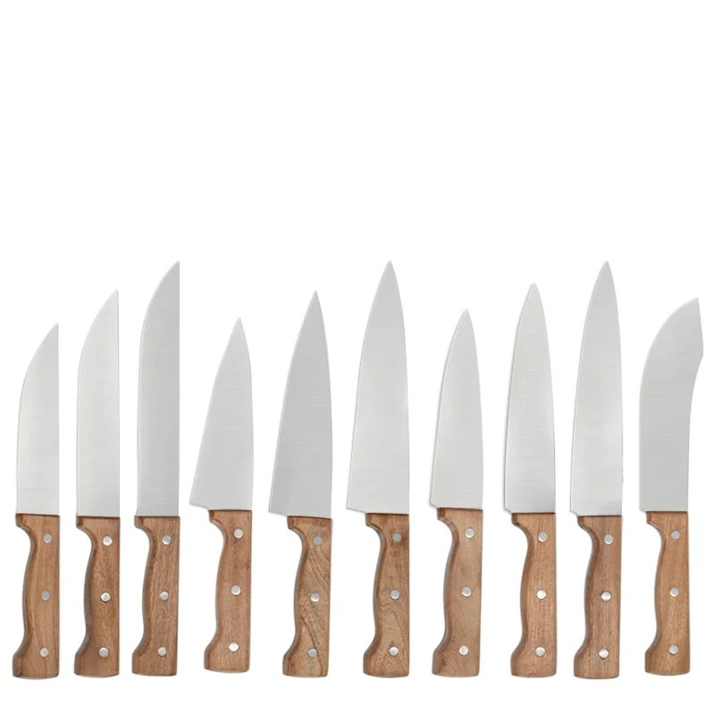 Factory wholesale 10pcs customized stainless steel kitchen steak knives set with wooden handle