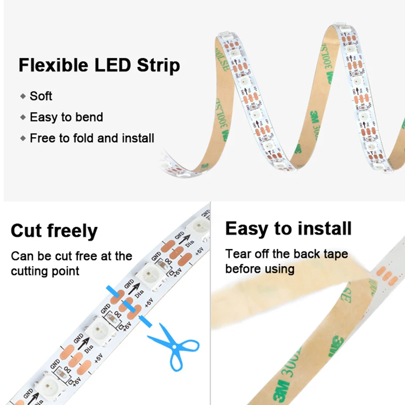 30 60 144 LEDs WS2812B DC5V Addressable RGB LED Tape Waterproof 5V WS2812B WS2812 5V LED Strip Light