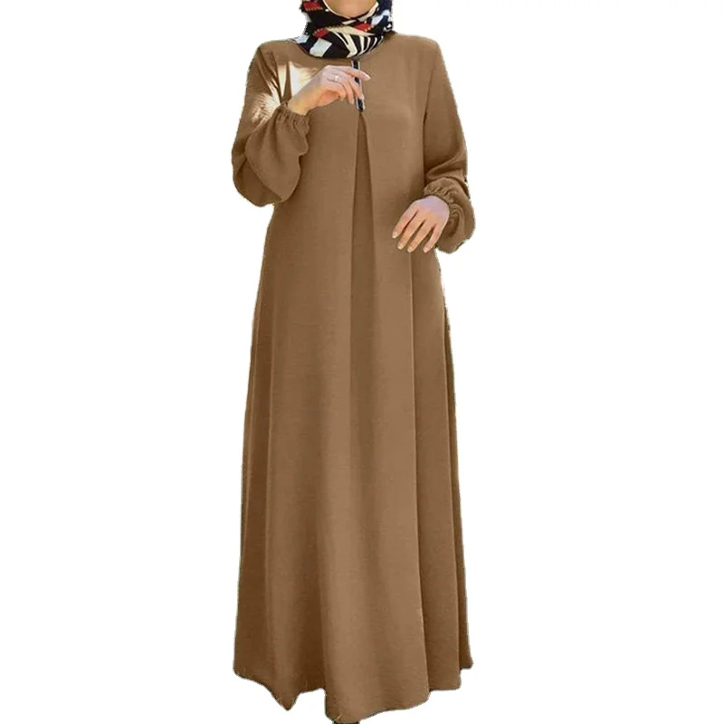 High Quality Polyester Islamic Clothing Solid Color Ladies Robe Modest Loose Dubai Abaya Muslim Women Dress