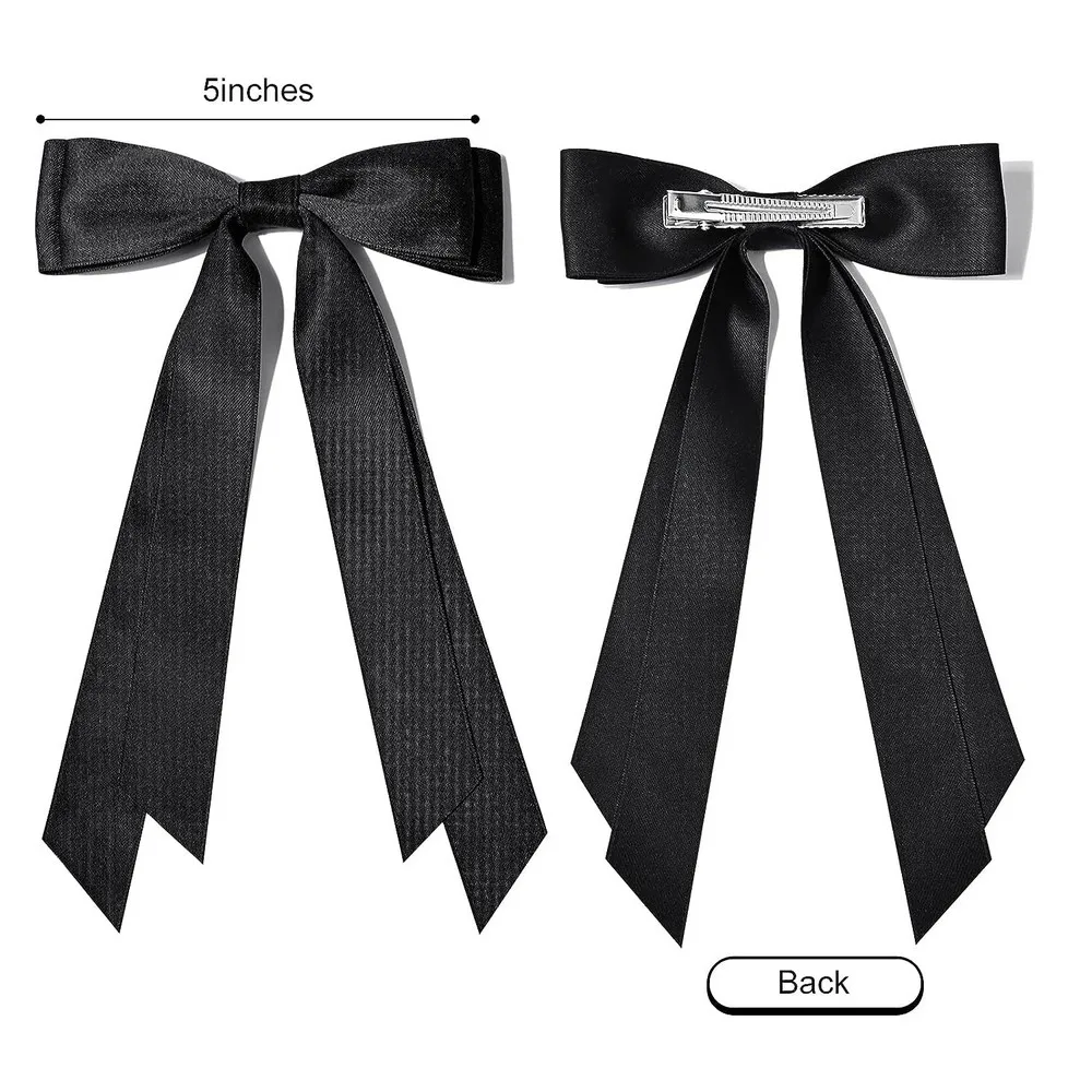 Sweet 2PCS Solid Color Black White Silky Satin Bows Hair Clips Hairpin Alligator Barrettes