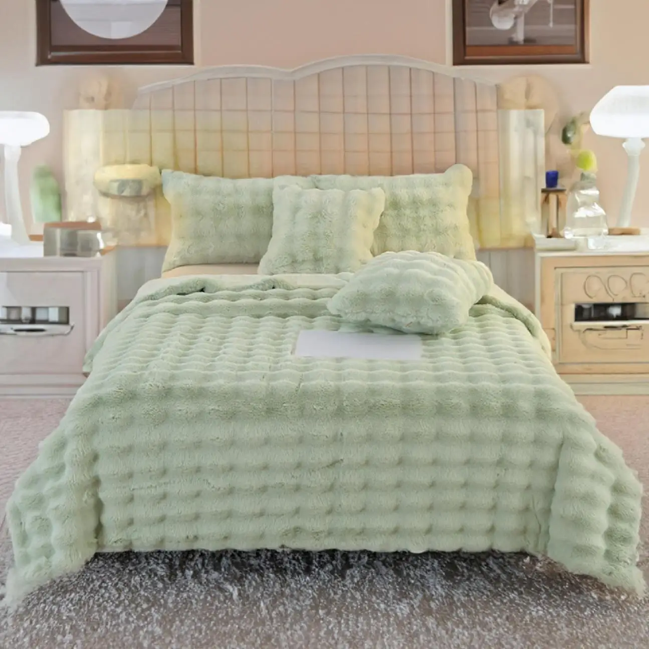 Custom specialty comfortable oversized faux fur throw blanket for comforter sets bedding luxury