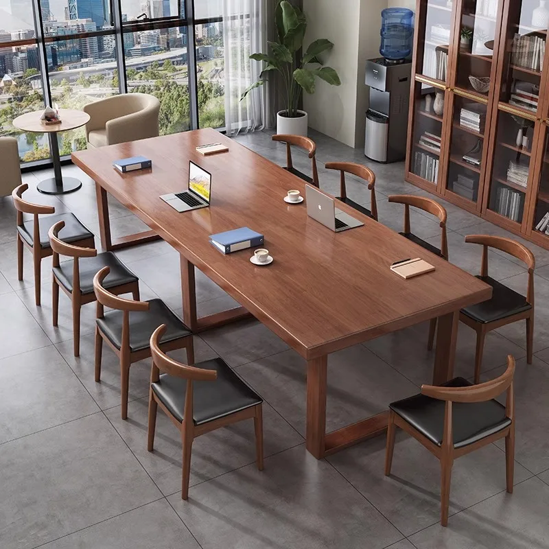 Solid Wood Conference Table Negotiation Computer Table Work Desk Negotiation Table and Chair Combination