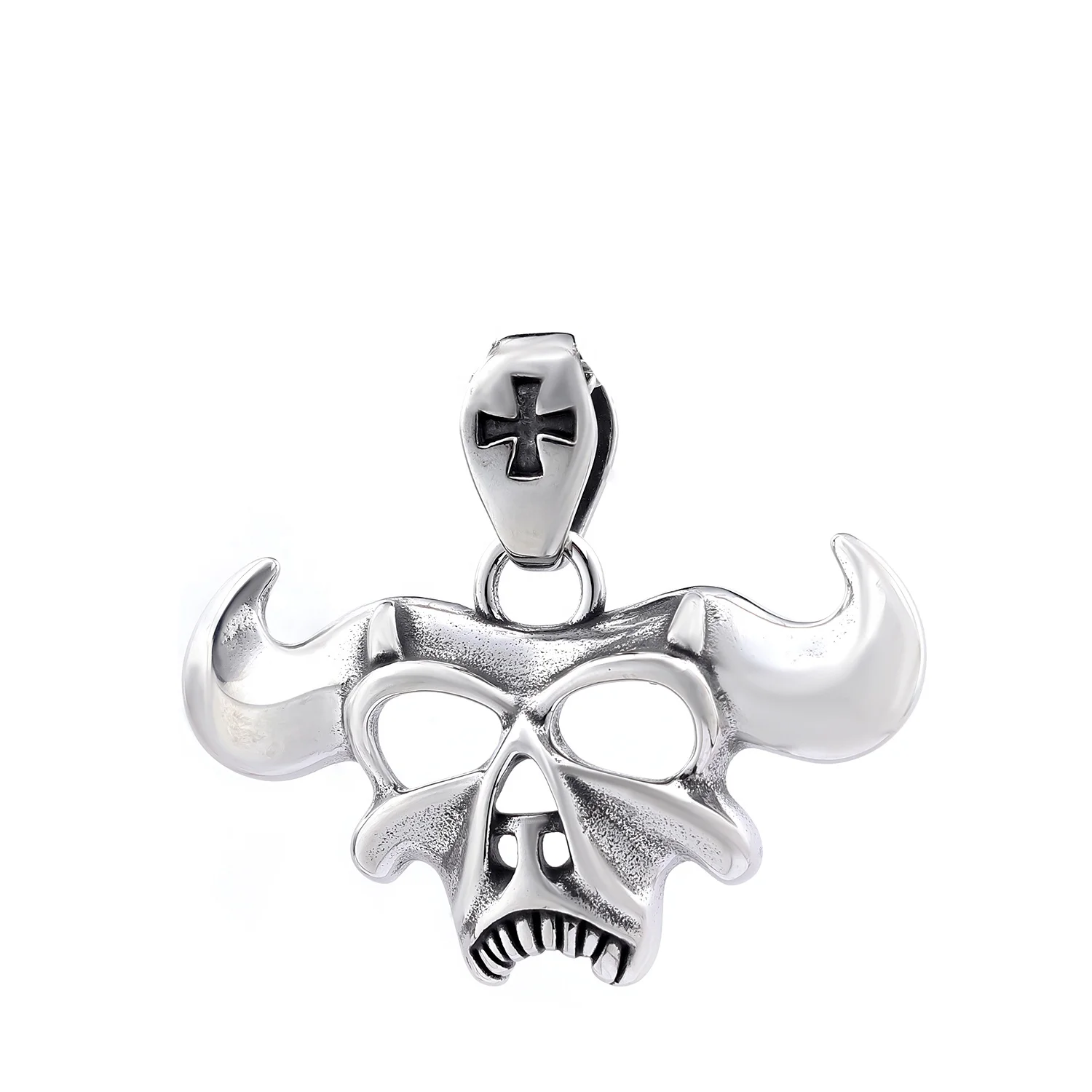 Gothic Horned Demon Skull Pendant Retro Stainless Steel Cow Satan Baphomet Ram Skull Necklace for Men Women