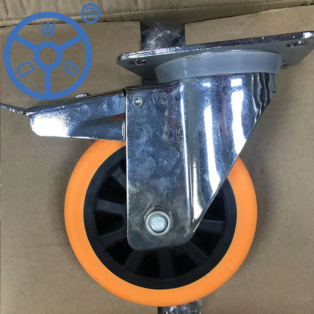 Precision double ball bearing 330-410kg swivel brake double locking caster heavy duty european caster PU material PP core