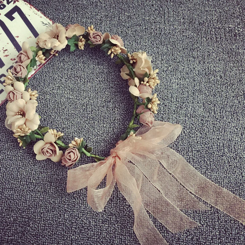 Bohemian Style Woman Hair Flower Crown Wedding Party Vacation Hair Wreath Garland Girls Flower Headband Brown Hair Accessories