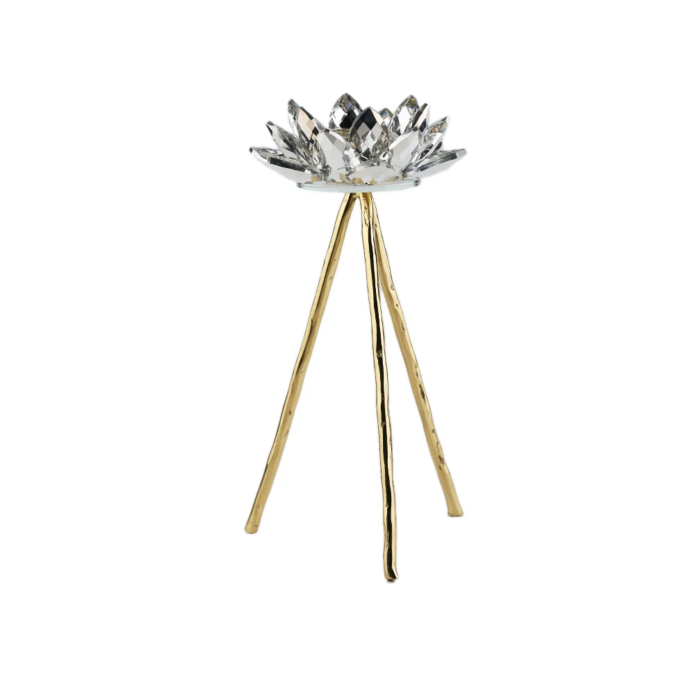 New Design Candle Holder  Decorative Crystal Lotus Flower Glass Candle Holder With Metal Base