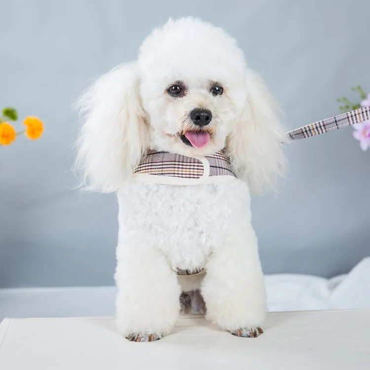 Luxury Dog Harness Pet Apparels Dog Couple Clothes Plaid Cat Puppy Small Dogs Harness Dress Bowknot Vest Harness with Leash Set