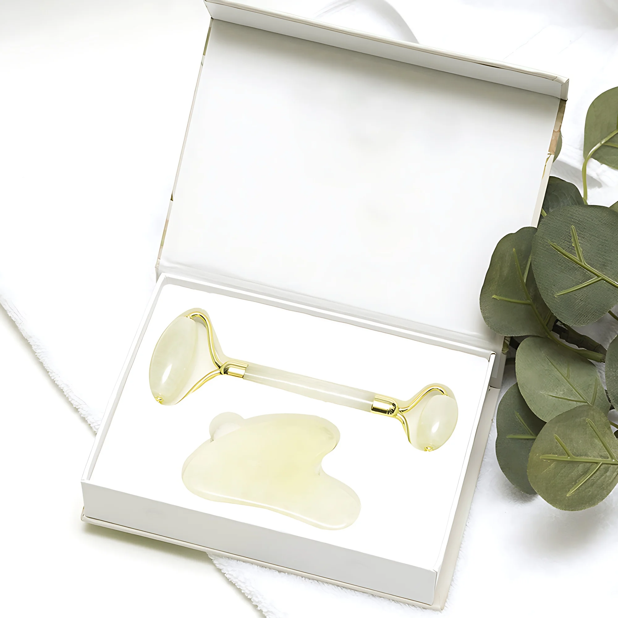 Новое поступление перерабатываемая коробка для сбора массажных роликов упаковка индивидуальная Подарочная бумажная массажа лица Gua Sha со вставкой EVA