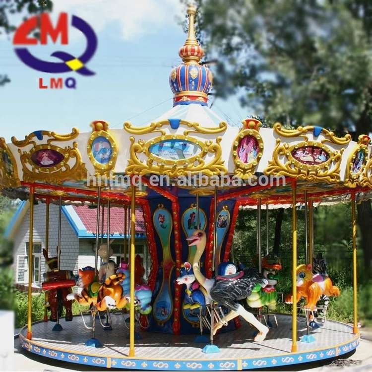 Amusement park ride fiberglass material kids horse carousel / merry go round