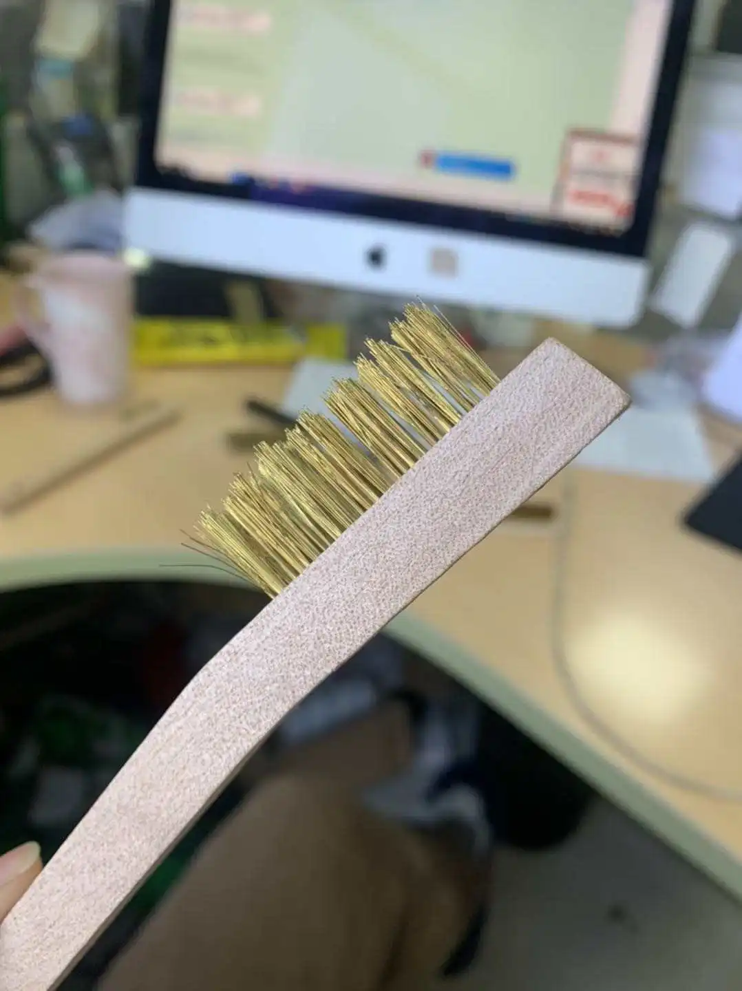 3*7 mini wire brush brass wire toothbrush wooden handle