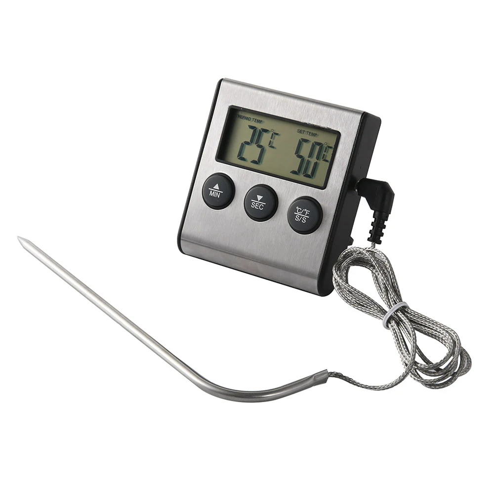 Meat Cooking Digital Oven Thermometer Dual Magnets for BBQ, Grill, Candy, Smoker Cooking. Kitchen Timer with Long Cord and Probe