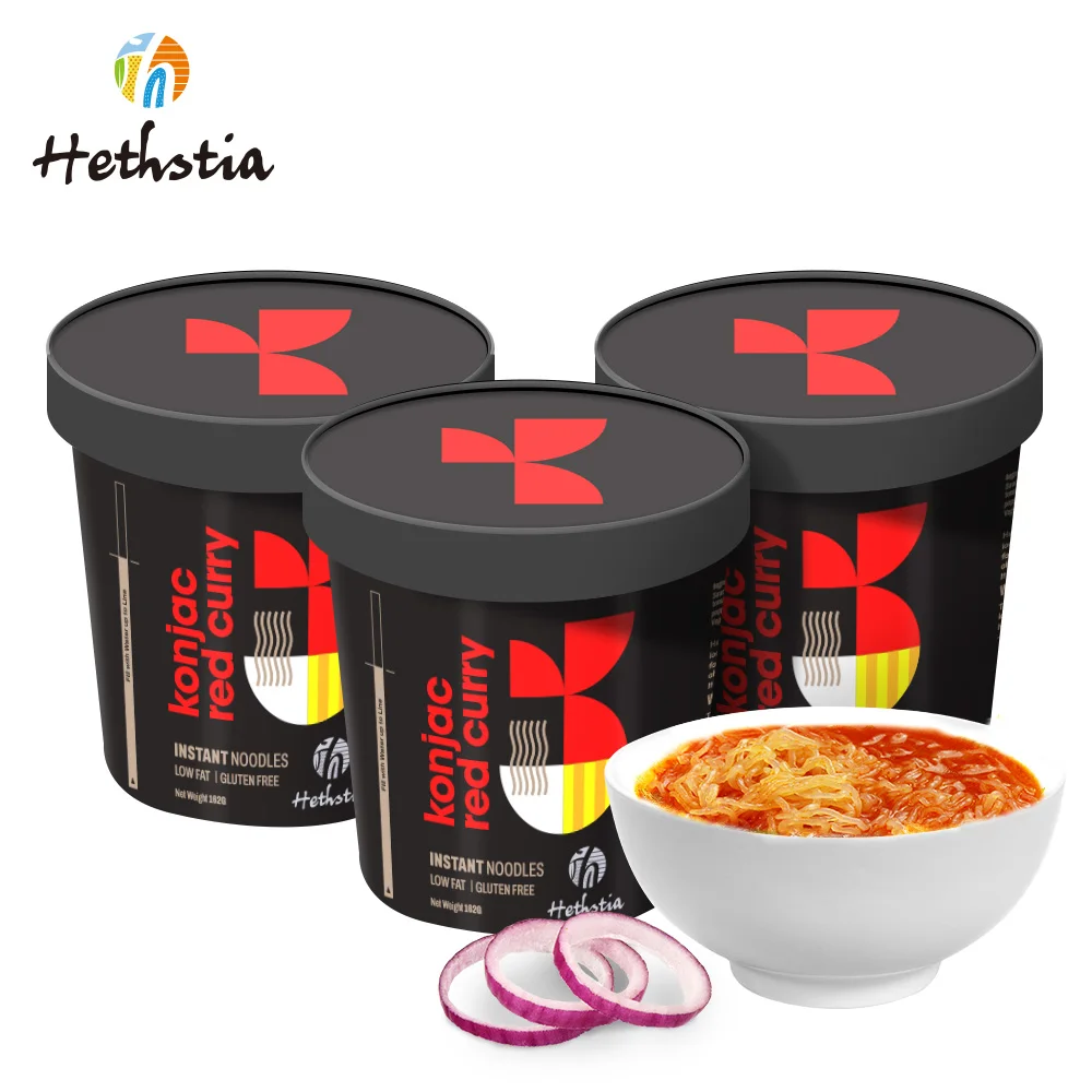 Private label Instant Odorless Low-carb Asian-inspired Red Curry Konjac Cup Noodles