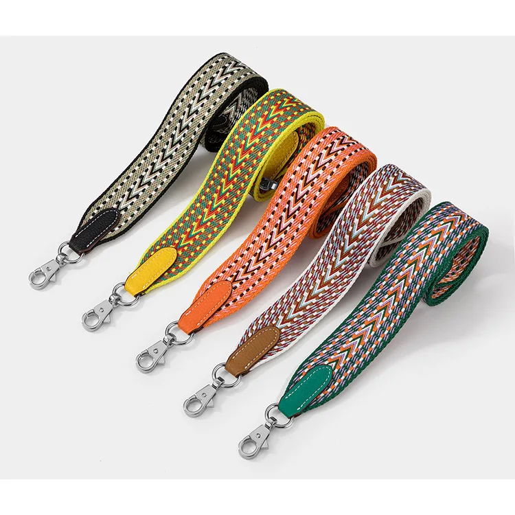 2022 Fashion 3.8 cm Width Contrasting Colors Webbing Leather Ends Cross Body Branded Bag Detachable Shoulder Straps for Purse