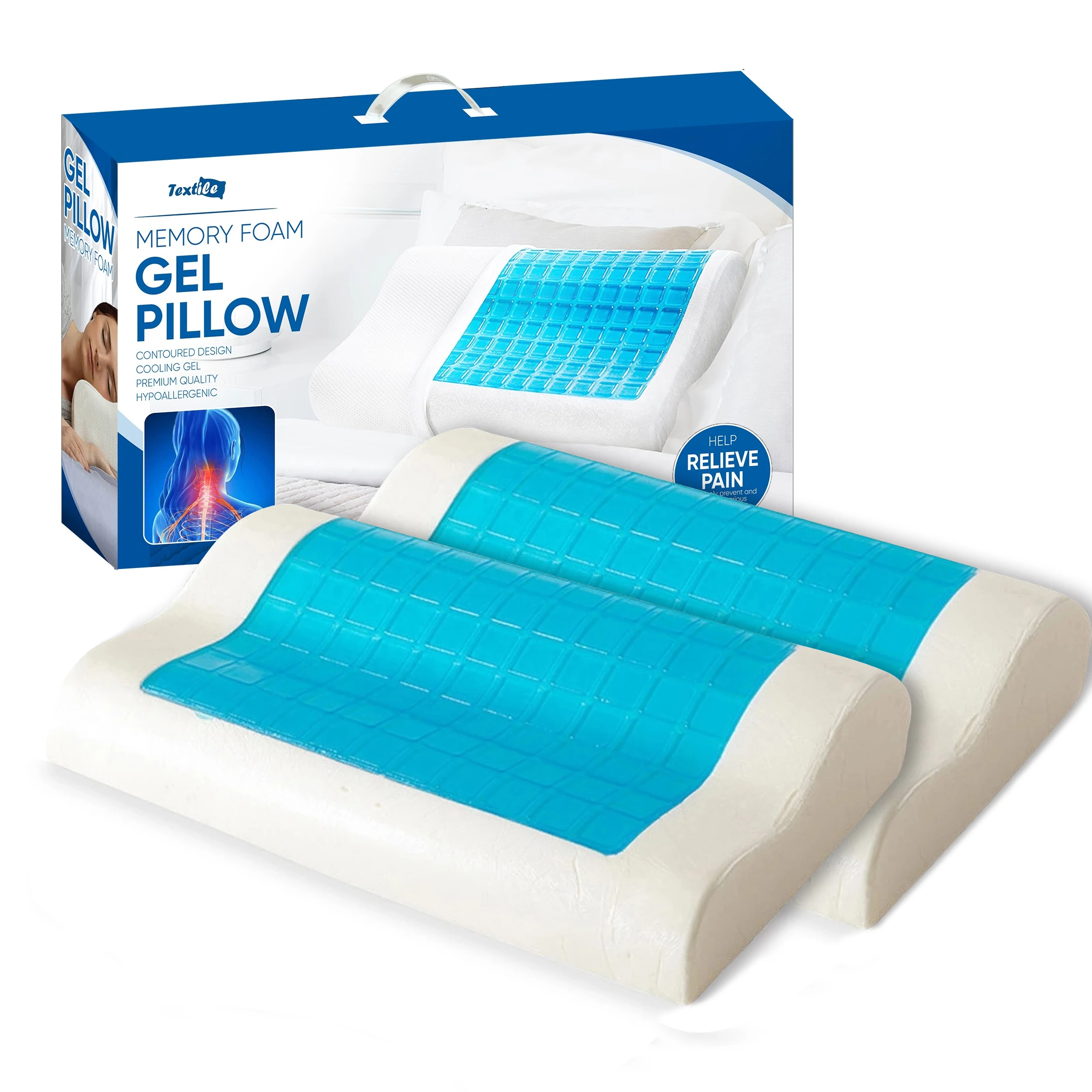Kingworth 6010 Gel Pads Cooling Pillow Aqua Gel Pillow Summer Cool Ice Feel Memory Foam Gel Headrest Pillow for Neck Sleeping